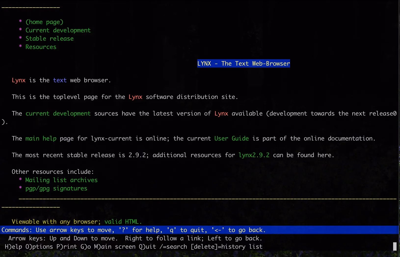 Lynx Browser startup screen